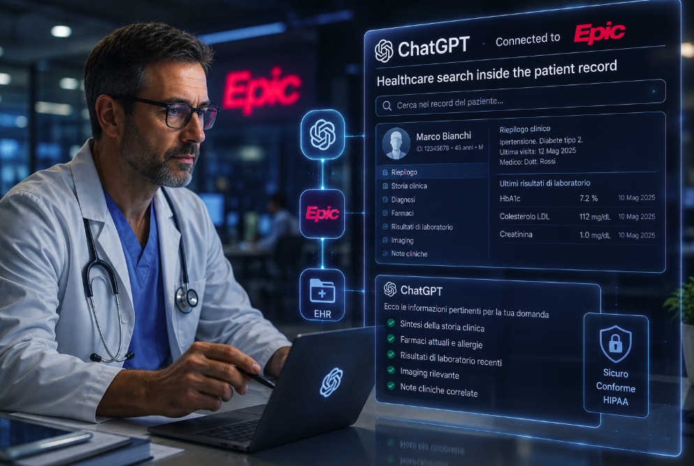 ChatGPT entra nelle cartelle cliniche Epic: la ricerca sanitaria si sposta dentro il patient record