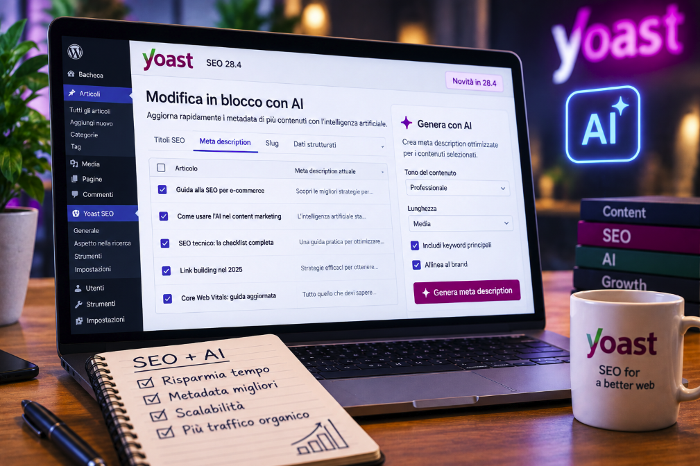 Yoast SEO 28.4 migliora l’editing AI in bulk: meno automazione indiscriminata, più controllo editoriale