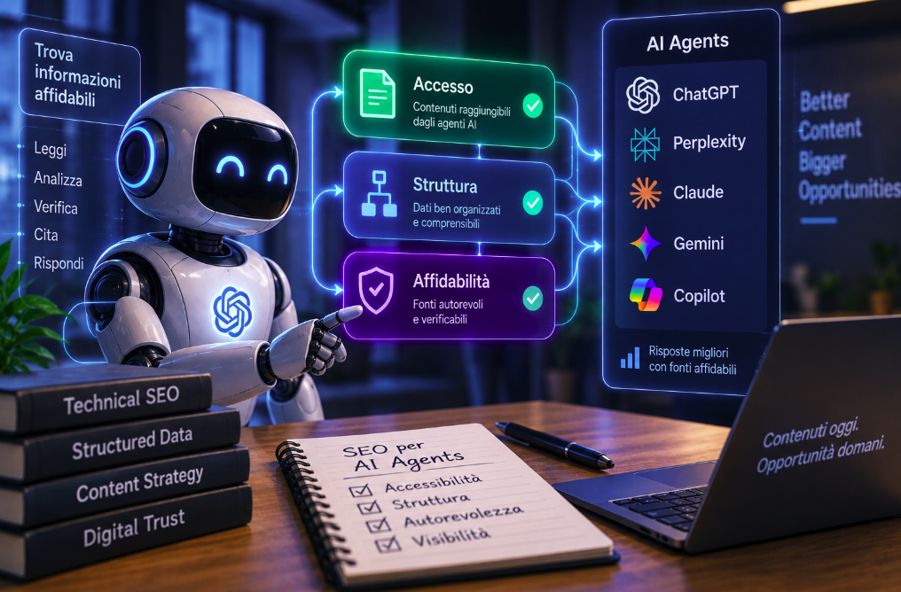 SEO per AI agent: la visibilità comincia da accesso, struttura e fiducia