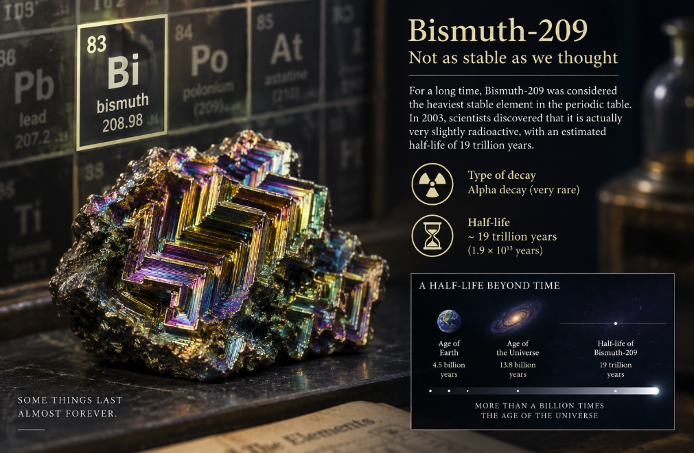 Bismuth-209: The “Stable” Atom That Takes 19 Quintillion Years to Decay