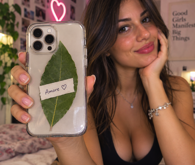 Una foglia d’alloro nella cover del telefono: il portafortuna che spopola sui social