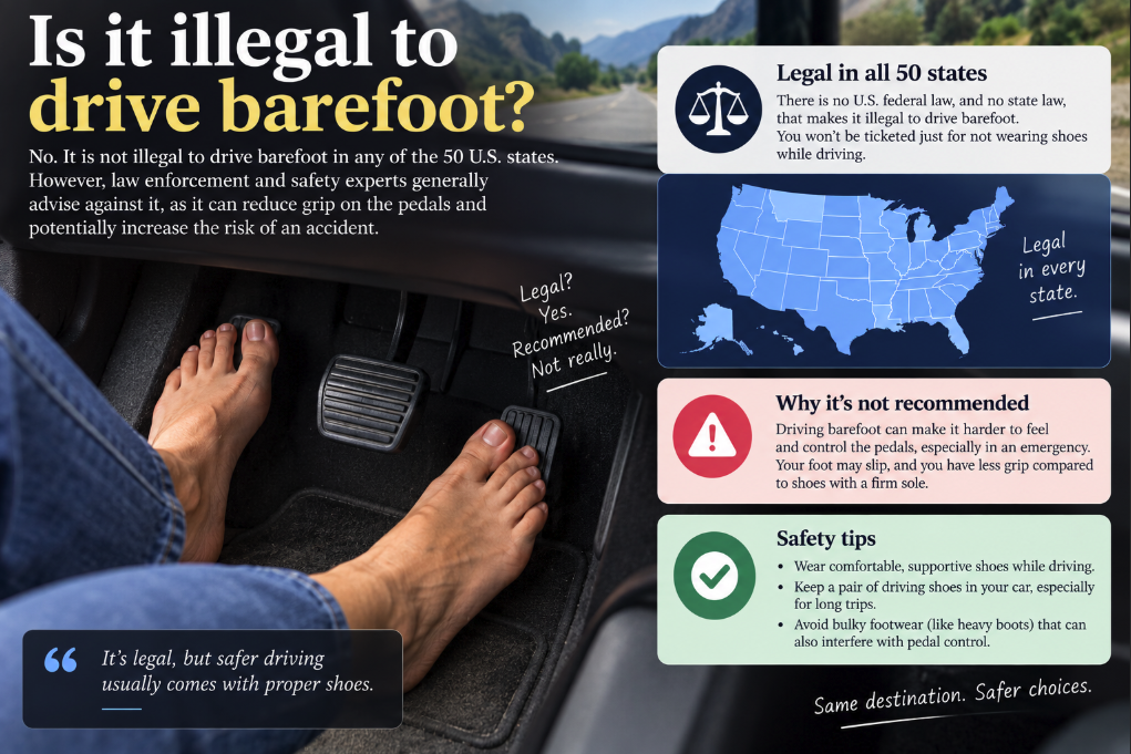 Is It Illegal to Drive Barefoot? The American Driving Myth Explained
